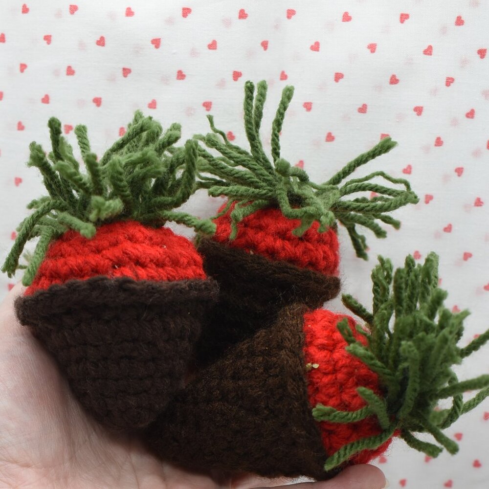 Crochet Catnip Chocolate Covered Strawberry Cat toys Set of Three HAND CRAFTED